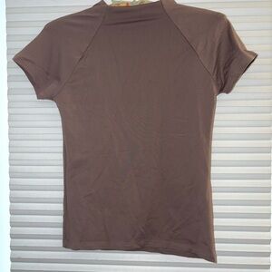 Zara Brown Fitted Raglan T-Shirt with Mandarin Collar